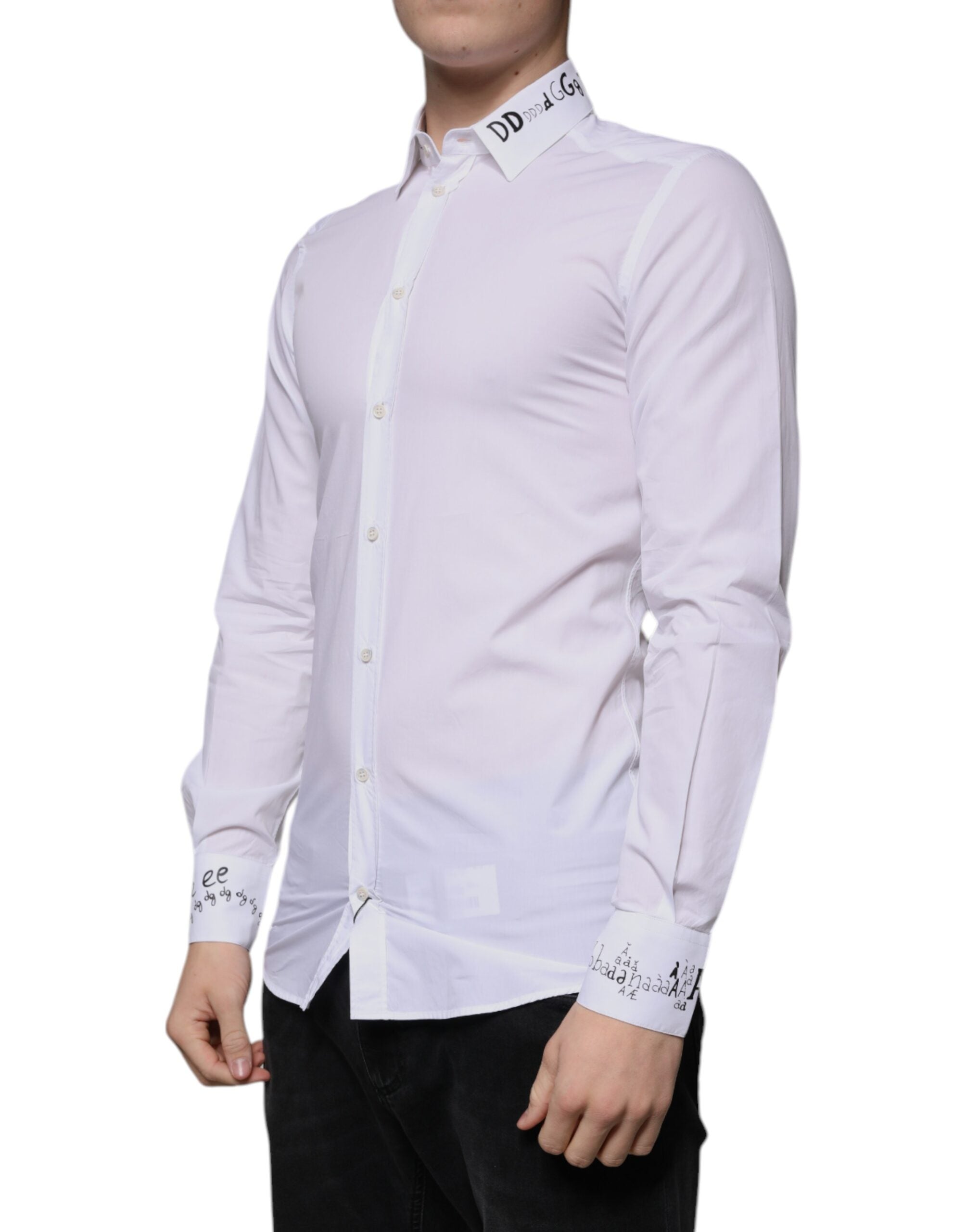 Dolce & Gabbana Men's White Logo Cotton Shirt GOLD